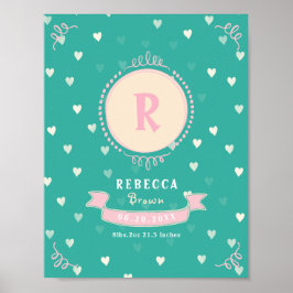 Póster Newborn girl personalized baby keepsakes monogram