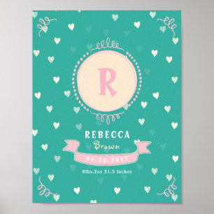 Póster Newborn girl personalized baby keepsakes monogram