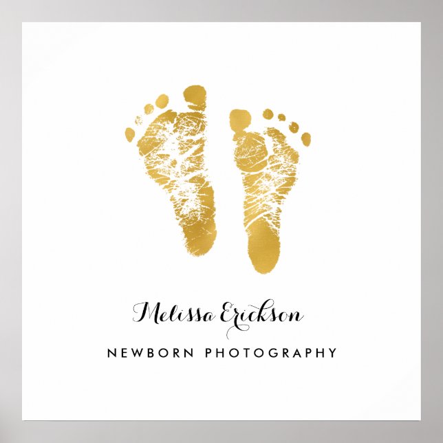 Póster Newborn Photographer Elegant Faux Gold Footprints (Frente)