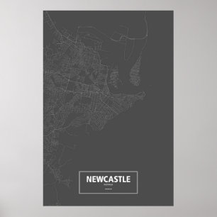 Póster Newcastle, Australia (blanco sobre negro)