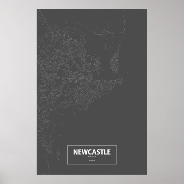 Póster Newcastle, Australia (blanco sobre negro) (Frente)