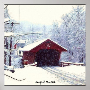 Póster NEWFIELD NEW YORK COVERED BRIDGE IN WINTER poster