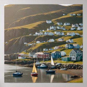 Póster Newfoundland Outport Durante un Día Soleado (AI)