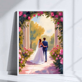 Póster Newlyweds Bride & Groom Wedding Painting