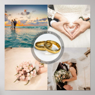 Póster Newlyweds Couple Wedding Anniversary Photo Collage