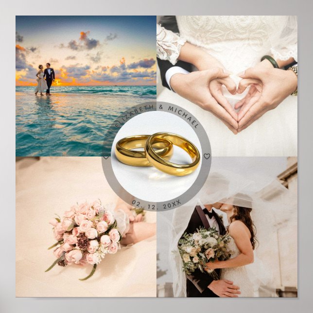 Póster Newlyweds Couple Wedding Anniversary Photo Collage (Frente)