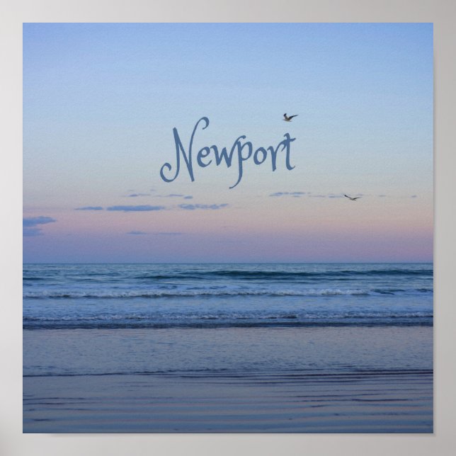 Póster Newport Beach California Ocean Sunrise Blue (Frente)