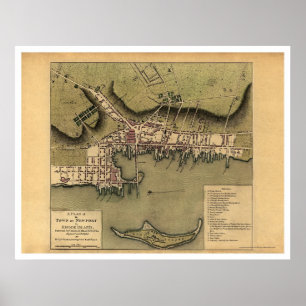 Póster Newport, mapa de la ciudad de RI - 1777