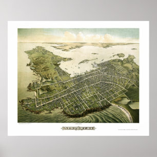 Póster Newport, mapa panorámico de RI - 1878