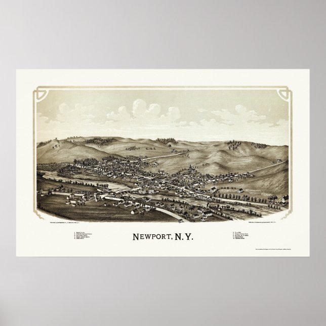 Póster Newport, NY Panoramic Map - 1890 (Frente)