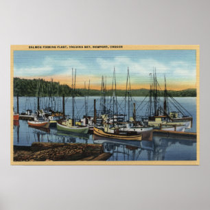 Póster Newport, Oregón - Flota pesquera de salmón en Yaqu