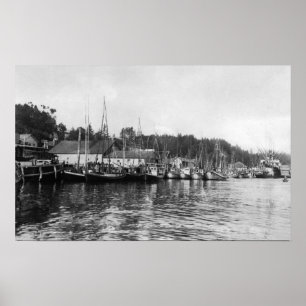 Póster Newport, Oregon Waterfront View of Fishing Fleet