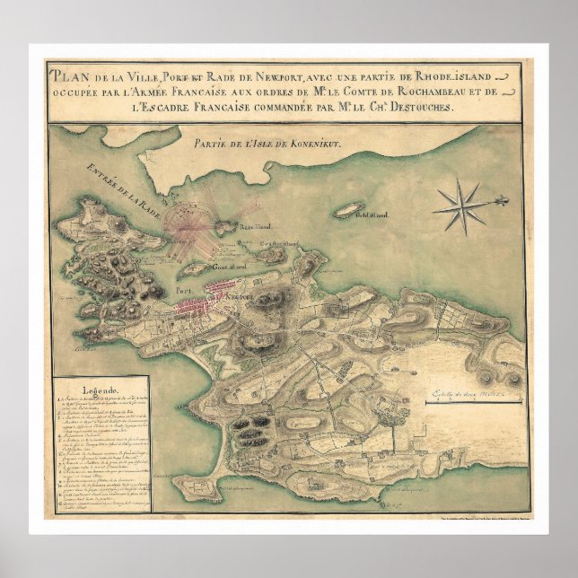 Póster Newport, RI Revolutionary Map 1780 (Frente)