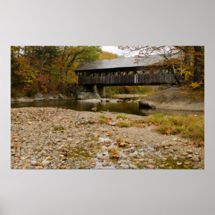 Póster Newry Covered Bridge over river in autumn