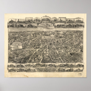 Póster Newton Center Massachusetts 1897 Antique Panorama