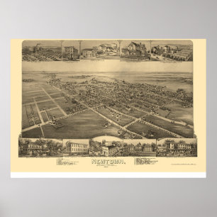 Póster Newtown, PA Panoramic Map - 1893
