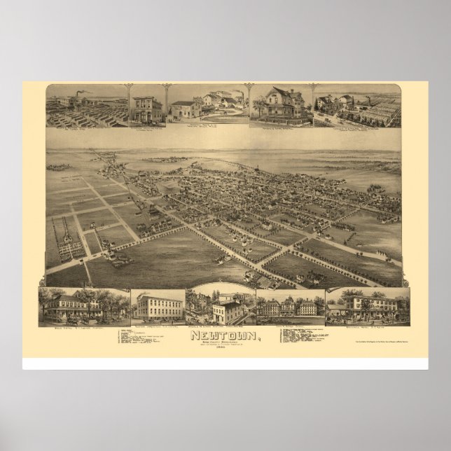 Póster Newtown, PA Panoramic Map - 1893 (Frente)