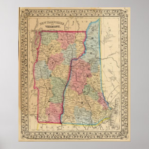 Póster NH, mapa de Vermont de Mitchell