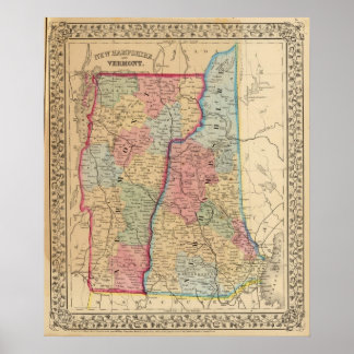 Póster NH, Mapa Vermont de Mitchell