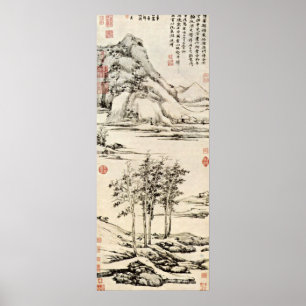 Póster Ni Zan - árboles en un River Valley en Yu-shan