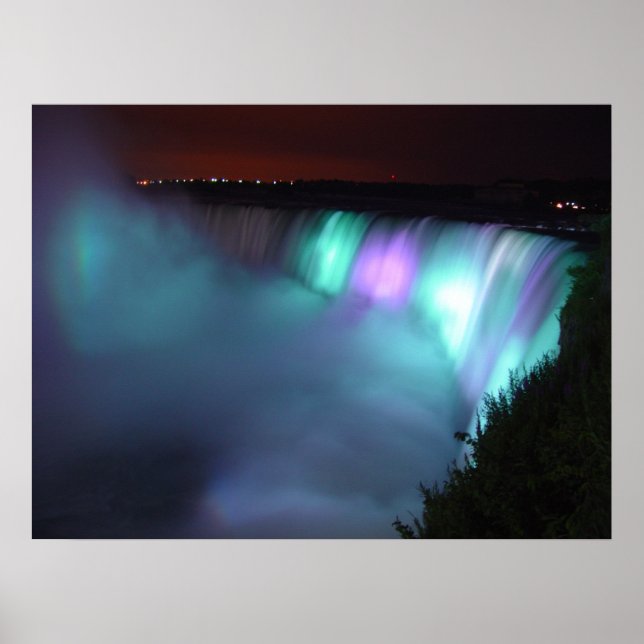 Póster Niagara Falls Canada Night Purple Aqua Poster (Frente)