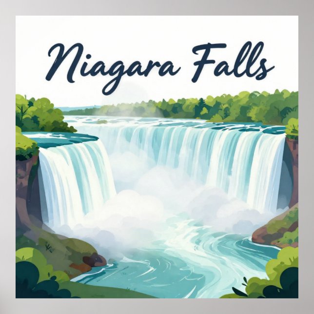 Póster Niagara Falls Painterly Landscape Illustration (Frente)