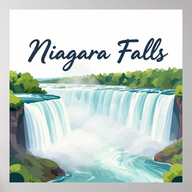 Póster Niagara Falls Painterly Landscape Illustration (Frente)