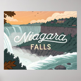 Póster Niagara Falls Retro Vintage Poster Illustration