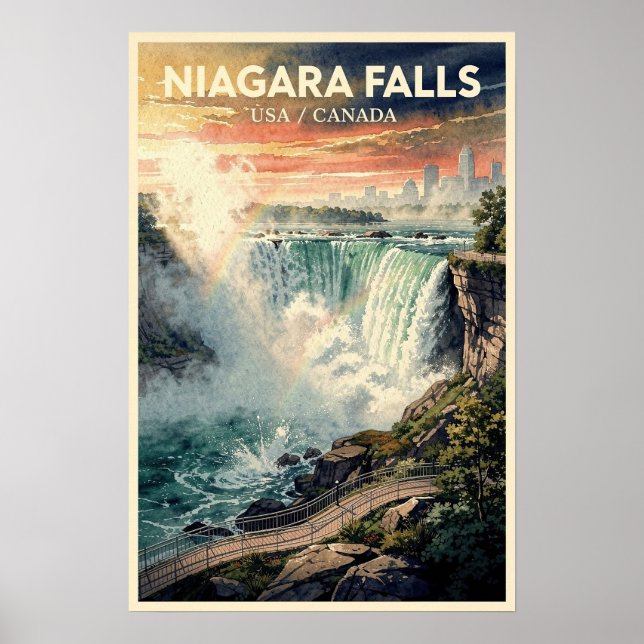 Póster Niagara Falls Viaje Vintage (Frente)