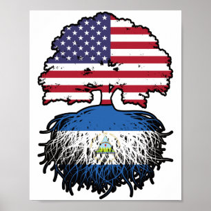 Póster Nicaragua Bandera de raíces de árbol estadounidens