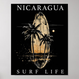 Póster Nicaragua Nica Surf Surfista Antiguo