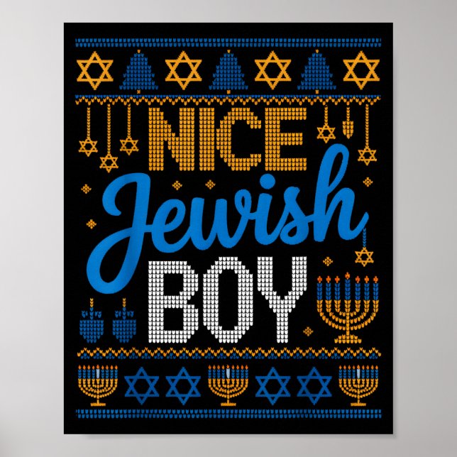 Póster Nice Jewish Boy Hanukkah Menorah Dreidel Ugly Swea (Frente)
