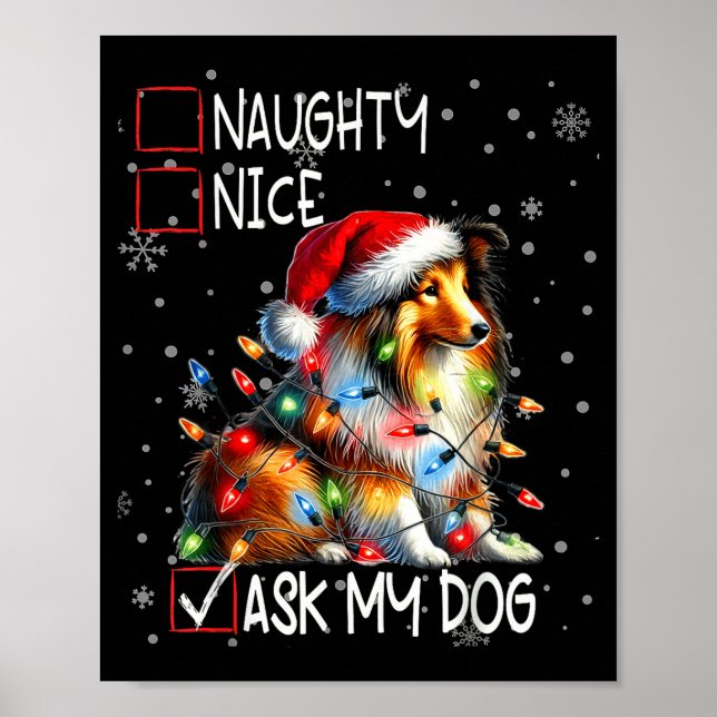 Póster Nice Naughty Ask My Dog Christmas List Xmas  (Frente)
