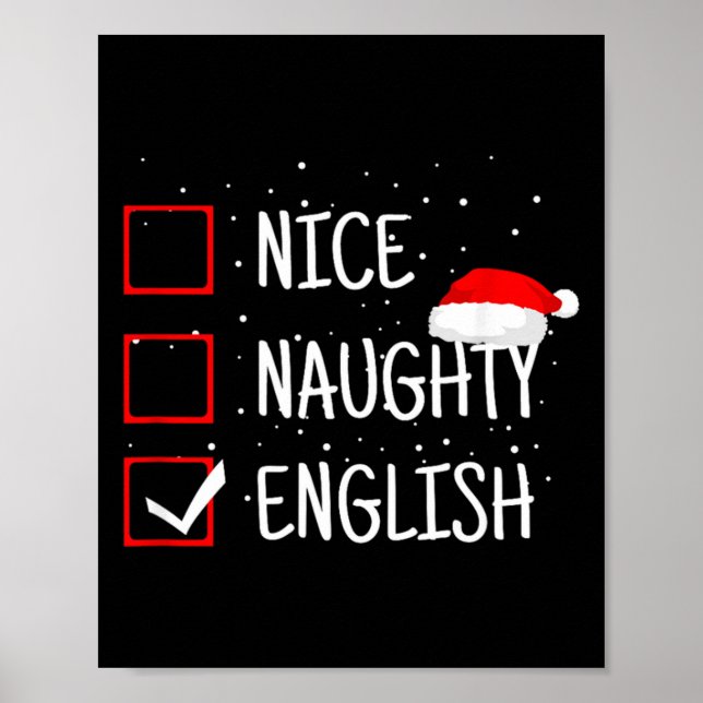 Póster Nice Naughty English Christmas Checklist Funny Eng (Frente)