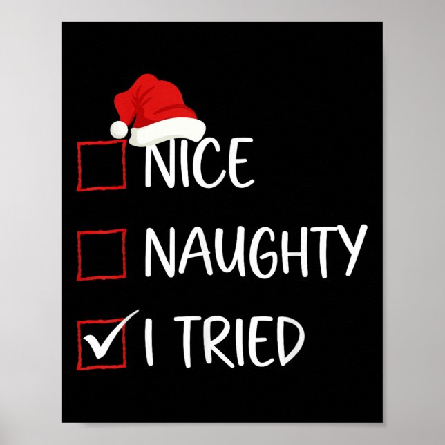 Póster Nice Naughty I Tried Christmas List Family Santa C (Frente)