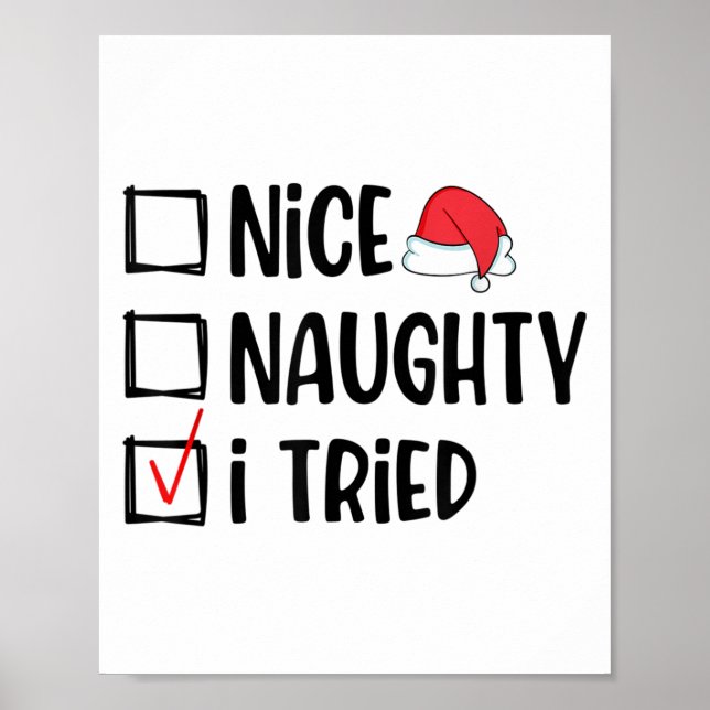 Póster Nice Naughty I Tried Christmas List Funny Xmas  (Frente)