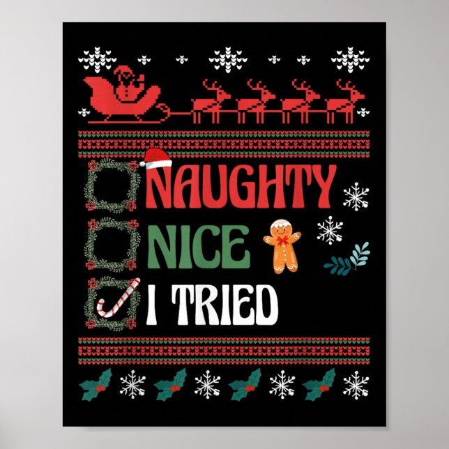 Póster Nice Naughty I Tried Christmas List Matching Famil (Frente)