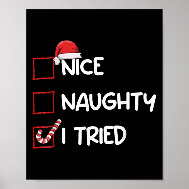 Póster Nice Naughty I Tried Christmas List Xmas Santa Cla (Frente)