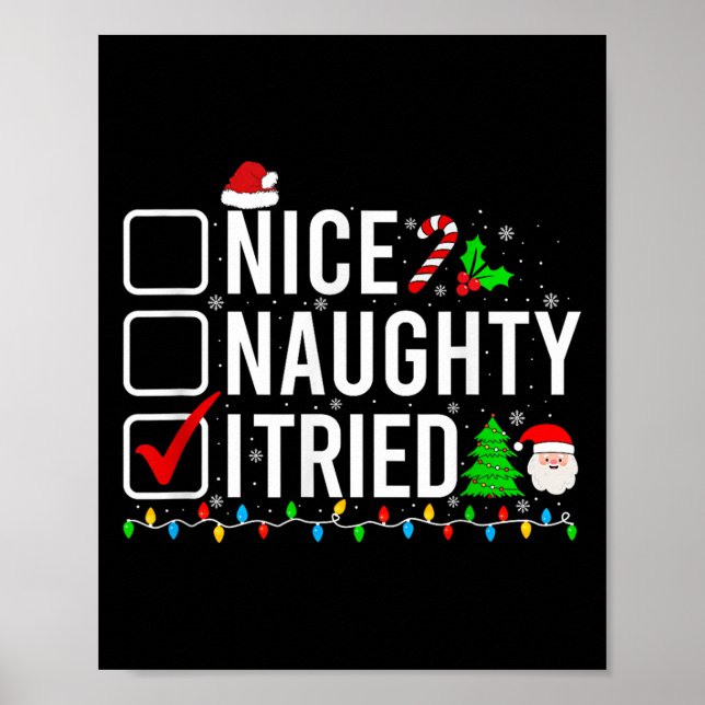 Póster Nice Naughty I Tried Family Xmas Pajama Funny Chri (Frente)