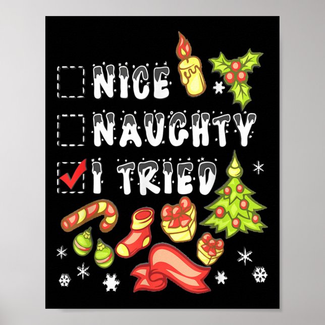 Póster Nice Naughty I Tried Funny Candy Christmas Pajama  (Frente)