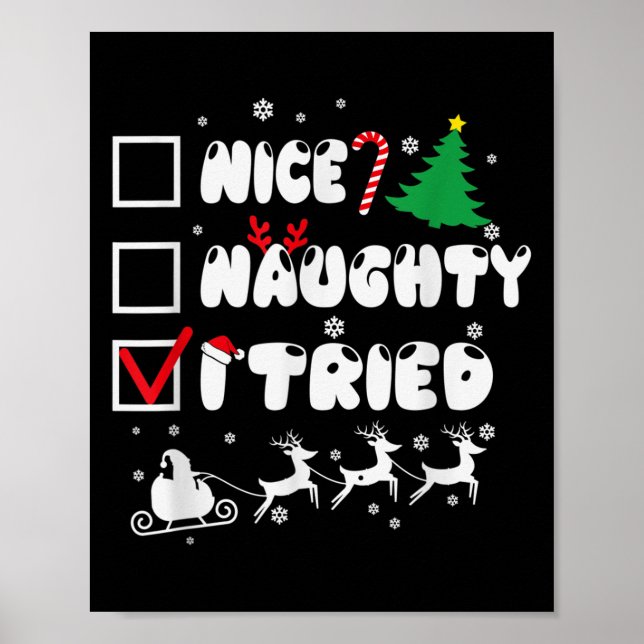 Póster Nice Naughty I Tried Funny Christmas 2022  (Frente)