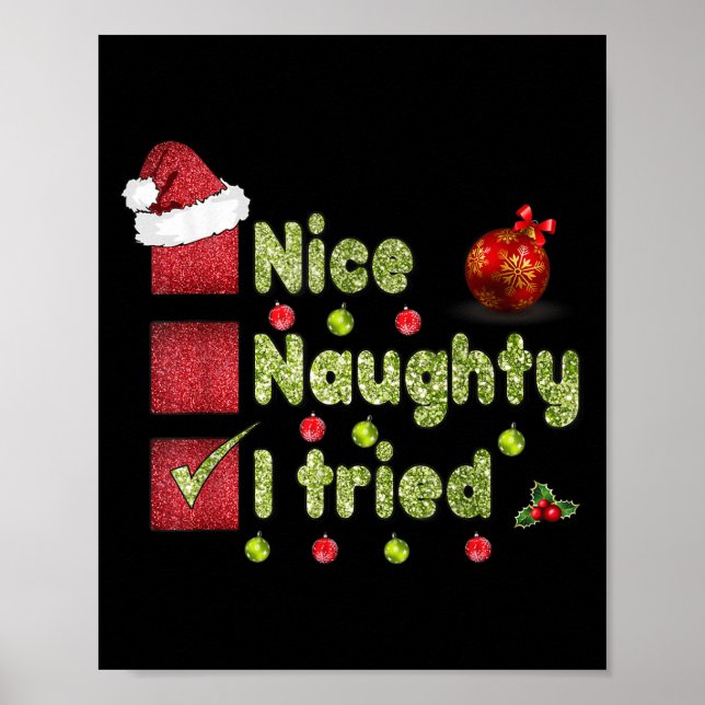 Póster Nice Naughty I Tried Funny Christmas Family Matchi (Frente)