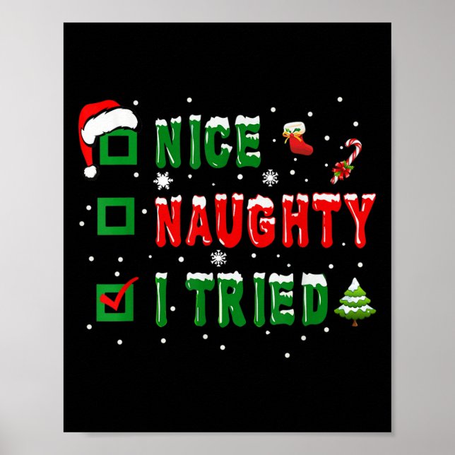 Póster Nice Naughty I Tried Funny Christmas Family Matchi (Frente)