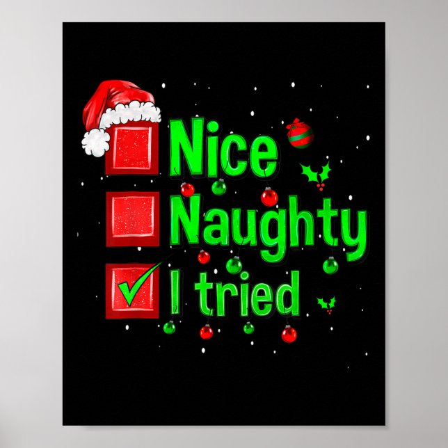 Póster Nice Naughty I Tried Funny Christmas Family Matchi (Frente)