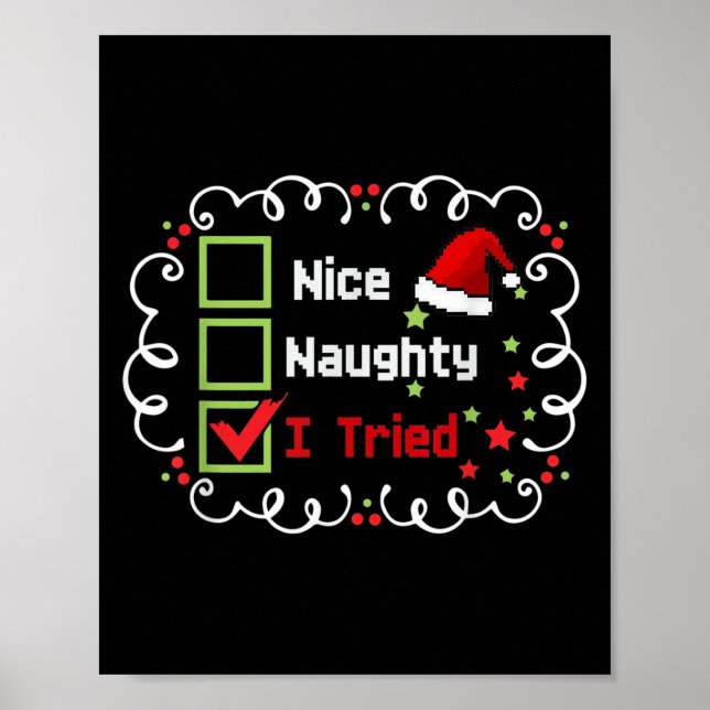 Póster Nice Naughty I Tried Funny Christmas Family Matchi (Frente)