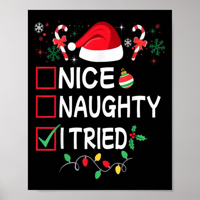 Póster Nice Naughty I Tried Funny Christmas List Pajama F (Frente)