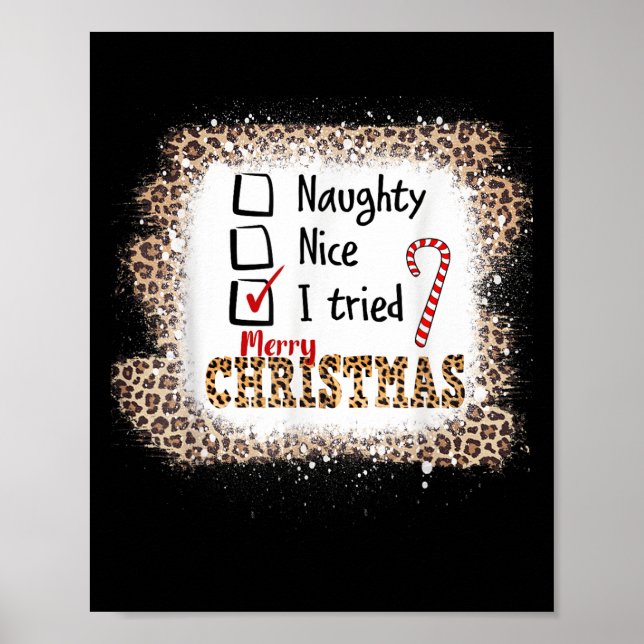 Póster Nice Naughty I Tried Leopard Funny Christmas List  (Frente)