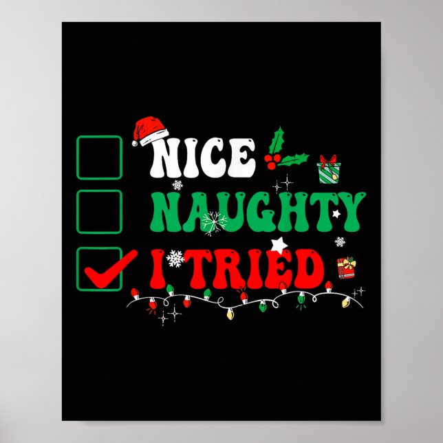 Póster Nice Naughty I Tried Matching Christmas Funny Fami (Frente)