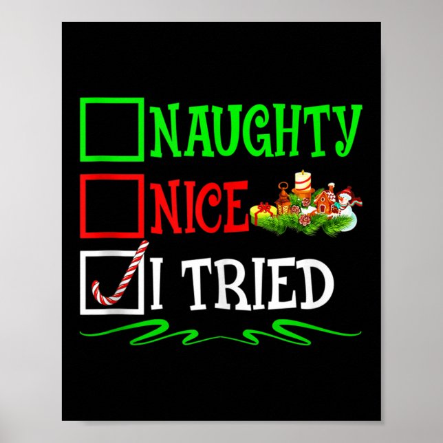 Póster Nice Naughty I Tried Santa Christmas List Tank Top (Frente)