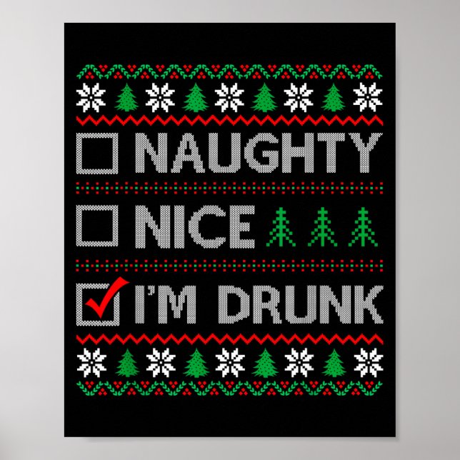 Póster Nice Naughty I'm Drunk Checklist Ugly Christmas Sw (Frente)